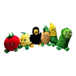 6 Del Monte Country Yumkins Fruit Vegetable Crow Tomato Corn Plush Vintage 1980s